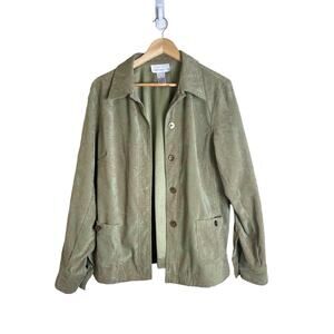 Women's Olive Suede Button-Front Jacket